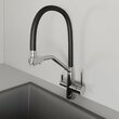Смеситель для кухни Avrora с подключением фильтра KITCHEN с гибким изливом, цвет хром, цвет излива чёрный AV9006